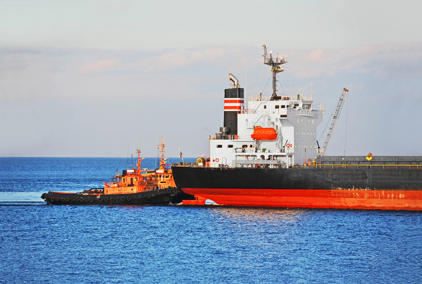 Tugboat assisting container cargo ship - Photo, Image