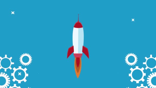 rakéta startup és fogaskerekek üzleti sikeres animáció - Felvétel, videó