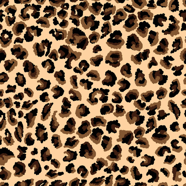 Impresión de piel de leopardo abstracta. Patrón sin costuras de guepardo de piel de animal, jaguar. Manchas de negro y marrón sobre un fondo beige. Textura - imitación de la piel de leopardo. Ilustración vectorial, patrón moteado - Vector, Imagen