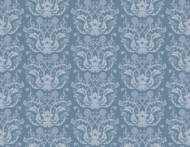 シームレスな青い花のダマスク織の壁紙 - ベクター画像