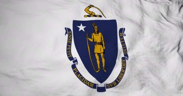 マサチューセッツ州の旗のフルフレーム3Dアニメーション(米国)手を振って. - 映像、動画