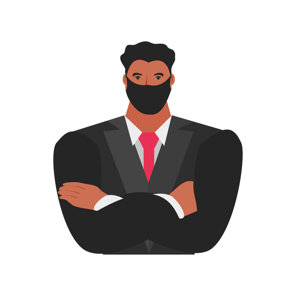 businessman with mask folded arms character - Vector, Image