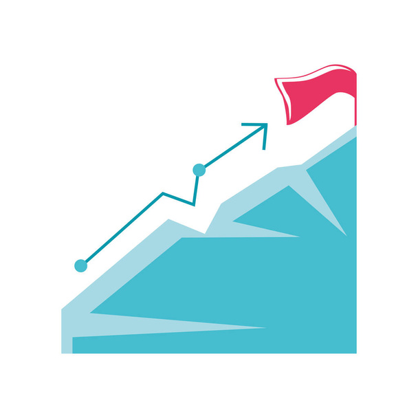 bandeira no pico da montanha, meta de realização, negócio seta para cima financeira - Vetor, Imagem