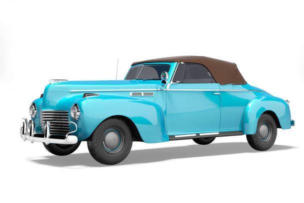3d renderização azul clássico carro de couro conversível isolado no fundo branco com sombra - Foto, Imagem