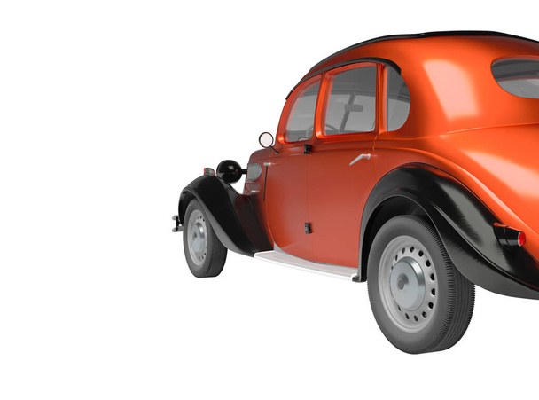 3D vykreslování klasické červené osobní auto na bílém pozadí žádný stín zpět pohled - Fotografie, Obrázek