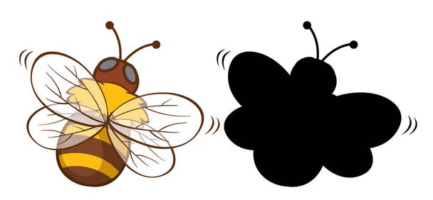 Set van insect cartoon karakter en zijn silhouet op witte achtergrond illustratie - Vector, afbeelding