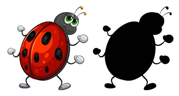 Conjunto de personajes de dibujos animados de insectos y su silueta sobre fondo blanco ilustración - Vector, Imagen