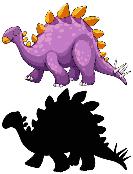 Conjunto de personajes de dibujos animados de dinosaurios y su silueta sobre fondo blanco ilustración - Vector, Imagen