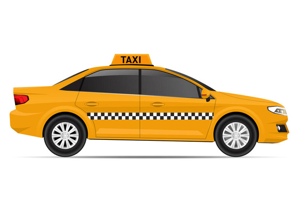 Realistic yellow taxi car side view isolated on white. Vector illustration. - Vektor, obrázek