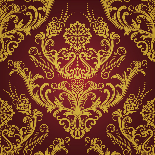高級赤・ ゴールド花のダマスク織の壁紙 - ベクター画像