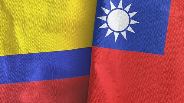 Taiwan et la Colombie deux drapeaux tissu textile rendu 3D - Photo, image