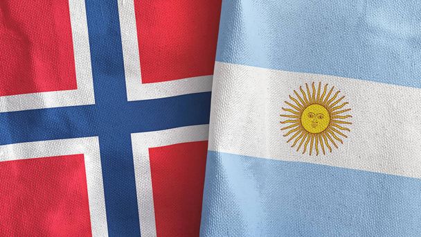 Argentina y Noruega dos banderas de tela textil 3D renderizado - Foto, imagen