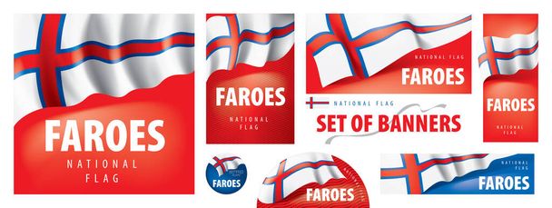 Conjunto de banderas vectoriales con la bandera nacional de las Islas Feroe - Vector, Imagen