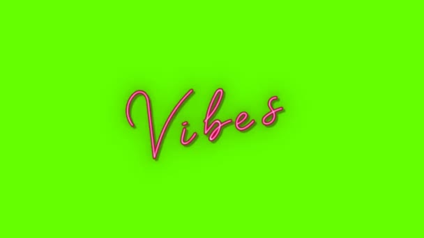 Vibes Neon Sign Εμφανίζονται σε πράσινο φόντο οθόνη. Retro Neon Sign Texture - Loop Animation. - Πλάνα, βίντεο