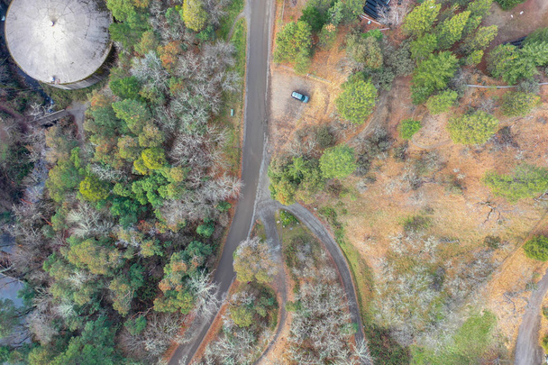 Vista acima de uma estrada no meio de uma floresta de outono - Foto, Imagem