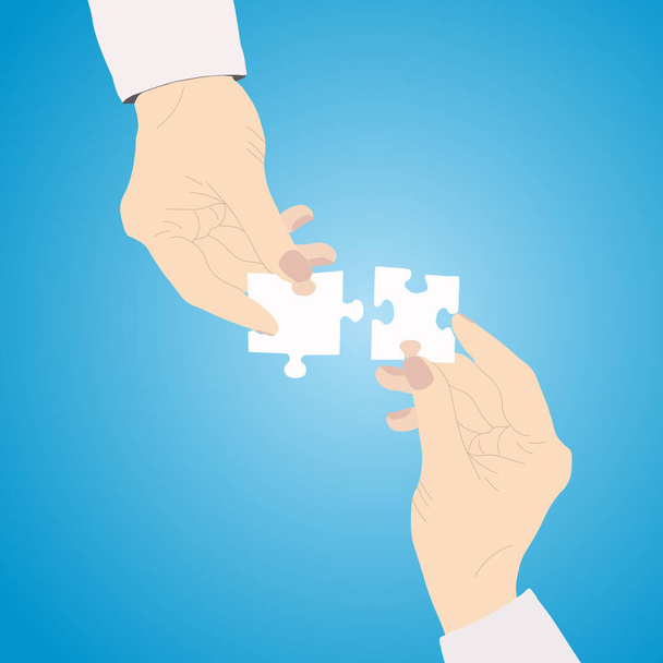 Hands folded puzzle concept isolated on blue background - Vector illustration - Vector, Image