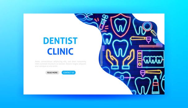 Dentist Clinic Neon Landing Page - Vektor, Bild