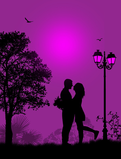 Embraced lovers in a park - Vector, Image