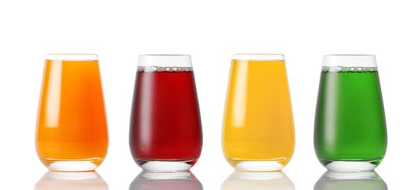Set of glasses with different juices on a white background - Photo, Image