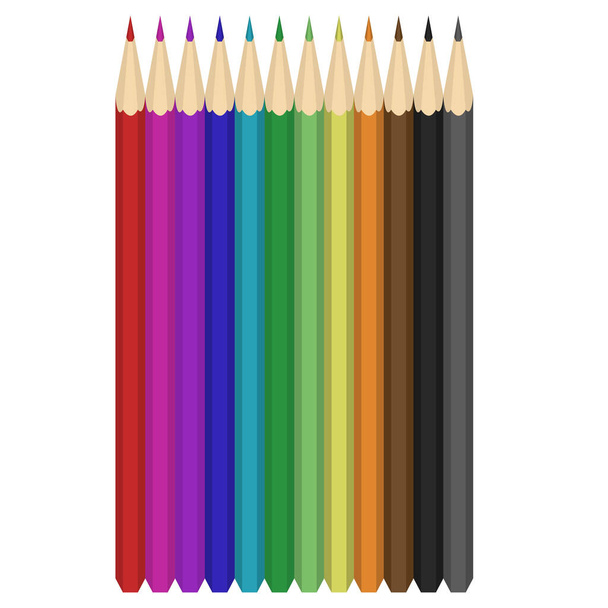 Set di matite colorate isolate su sfondo bianco. Matite multicolori 3D. Illustrazione vettoriale - Vettoriali, immagini