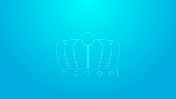 Růžová čára Král koruny ikona izolované na modrém pozadí. Grafická animace pohybu videa 4K - Záběry, video