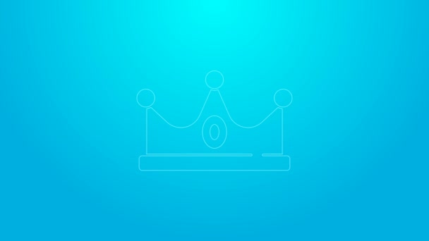 Ligne rose Roi couronne icône isolée sur fond bleu. Animation graphique de mouvement vidéo 4K - Séquence, vidéo