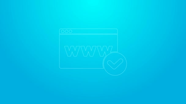 Icono de plantilla de sitio web de línea rosa aislado sobre fondo azul. Protocolo de comunicación por Internet. Animación gráfica de vídeo 4K - Metraje, vídeo
