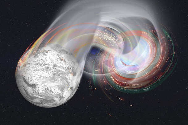 Fiction planète de glace piégée dans le trou noir - Photo, image