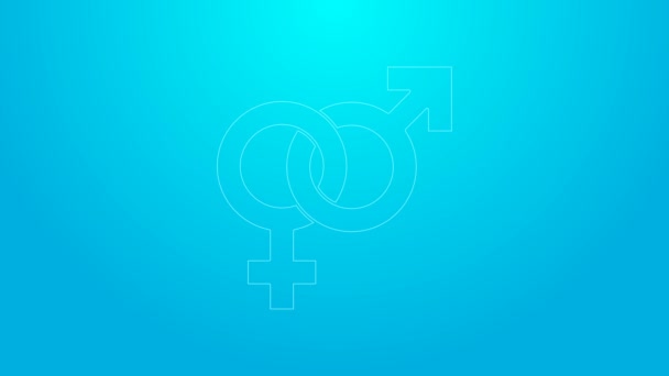 Розовая линия Gender иконка выделена на синем фоне. Символы мужчин и женщин. Секс-символ. Видеографическая анимация 4K - Кадры, видео