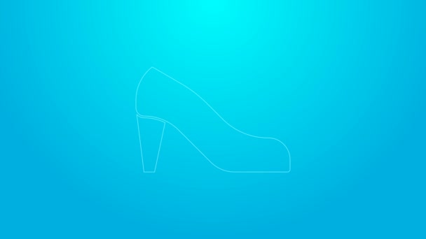 Розовая линия Женщина обувь с высоким каблуком значок изолирован на синем фоне. Видеографическая анимация 4K - Кадры, видео