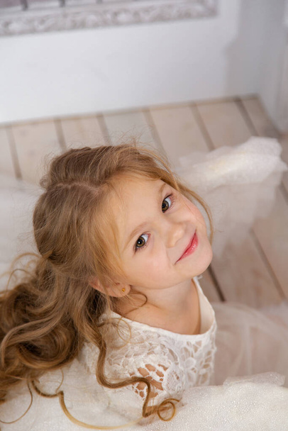 Christmas shooting of a cute little girl in the studio with wings - Фото, зображення