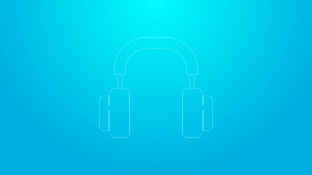 Mavi arkaplanda pembe çizgi kulaklık simgesi var. Kulaklıklar. Müzik, hizmet, iletişim ve operatör konsepti. 4K Video hareketli grafik canlandırması - Video, Çekim