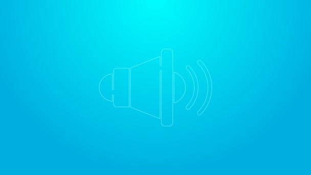 Línea rosa Volumen del altavoz, símbolo de sonido de voz de audio, icono de música multimedia aislado sobre fondo azul. Animación gráfica de vídeo 4K - Metraje, vídeo