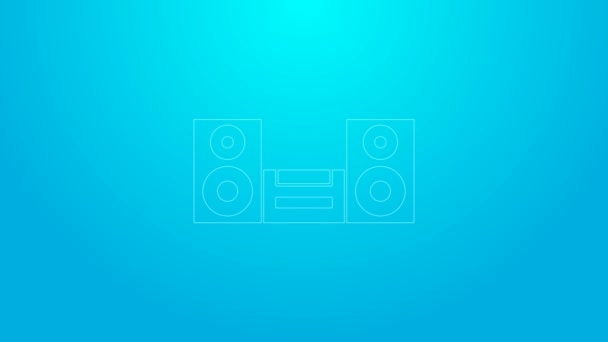 Rózsaszín vonal Home sztereó két hangszóró ikon elszigetelt kék háttérrel. Zenei rendszer. 4K Videó mozgás grafikus animáció - Felvétel, videó