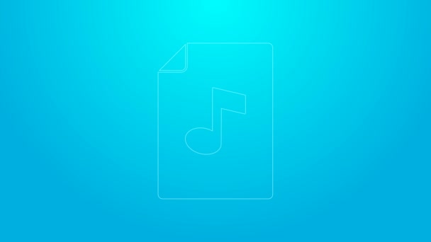 Ligne rose Livre de musique avec icône de note isolé sur fond bleu. Partition musicale avec portée de note. Carnet pour notes de musique. Animation graphique de mouvement vidéo 4K - Séquence, vidéo