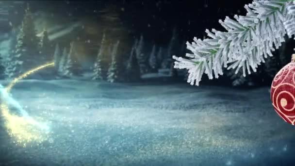 Feliz Navidad y fondo de Navidad. Animación de vídeo de bucle sin fisuras. Linda animación de letras de Feliz Navidad con árbol de Navidad y copos de nieve cayendo. Feliz Navidad y regalos de Navidad fondo. - Metraje, vídeo