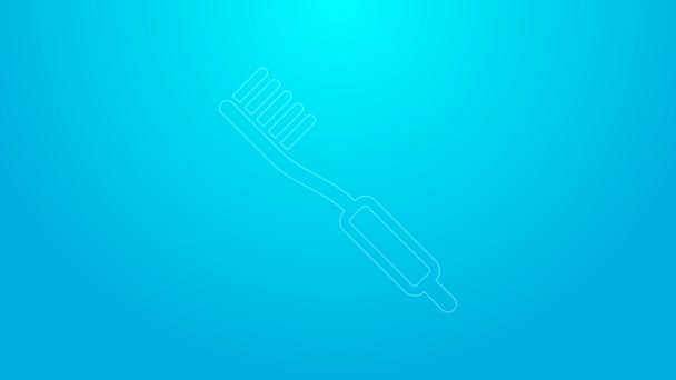 Icono de cepillo de dientes de línea rosa aislado sobre fondo azul. Animación gráfica de vídeo 4K - Imágenes, Vídeo