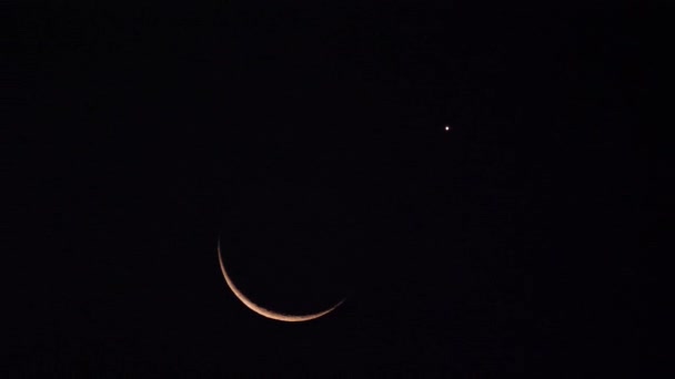 Tokyo,Japan-December 13, 2020: Crescent Moon and Venus conjunction at dawn - Footage, Video