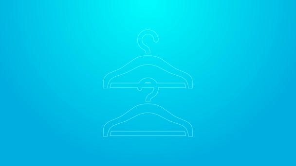 Ligne rose Hanger icône de garde-robe isolé sur fond bleu. Icône vestiaire. Symbole de service vestimentaire. Panneau du cintre à linge. Animation graphique de mouvement vidéo 4K - Séquence, vidéo