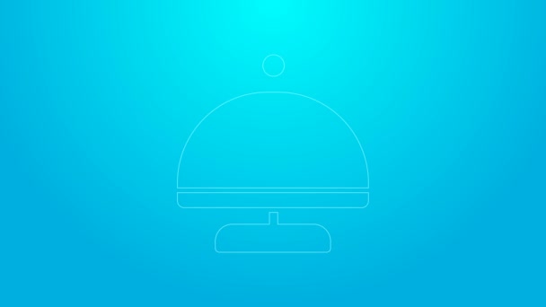 Ροζ γραμμή Καλυμμένη με ένα δίσκο με εικόνες τροφίμων που απομονώνονται σε μπλε φόντο. Πινακίδα και καπάκι. Ρούχα εστιατορίου με καπάκι. 4K Γραφική κίνηση κίνησης βίντεο - Πλάνα, βίντεο