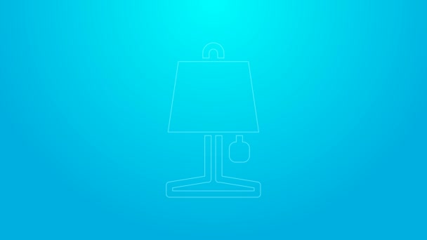 Ligne rose icône lampe de table isolé sur fond bleu. Animation graphique de mouvement vidéo 4K - Séquence, vidéo
