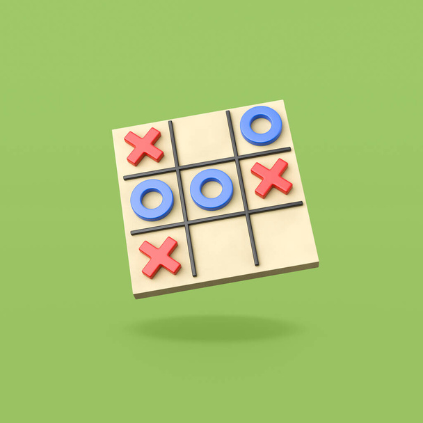 Tic-Tac-Toe Game Board on Green背景 - 写真・画像