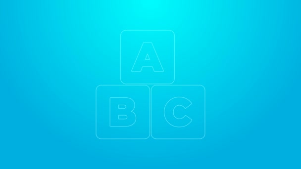 Pink line ABC blocks icon isolated on blue background. Alphabet cubes with letters A,B,C. 4K Video motion graphic animation - Footage, Video
