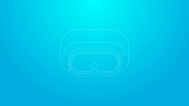 Pink line Ski goggles icon isolated on blue background. Extreme sport. Sport equipment. 4K Video motion graphic animation - Footage, Video