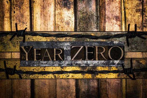 Year Zero text on vintage textured bronze grunge copper and gold background - Photo, Image