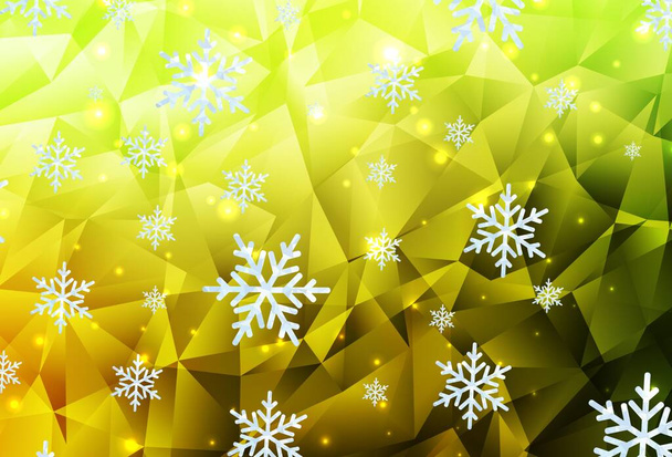 Ανοιχτό πράσινο, κίτρινο διάνυσμα μοτίβο με νιφάδες χιονιού Χριστουγέννων, αστέρια. Βαθμιδωτή πολύχρωμη απεικόνιση με χιόνι σε χριστουγεννιάτικο στυλ. Πρότυπο για το φόντο του νέου έτους. - Διάνυσμα, εικόνα