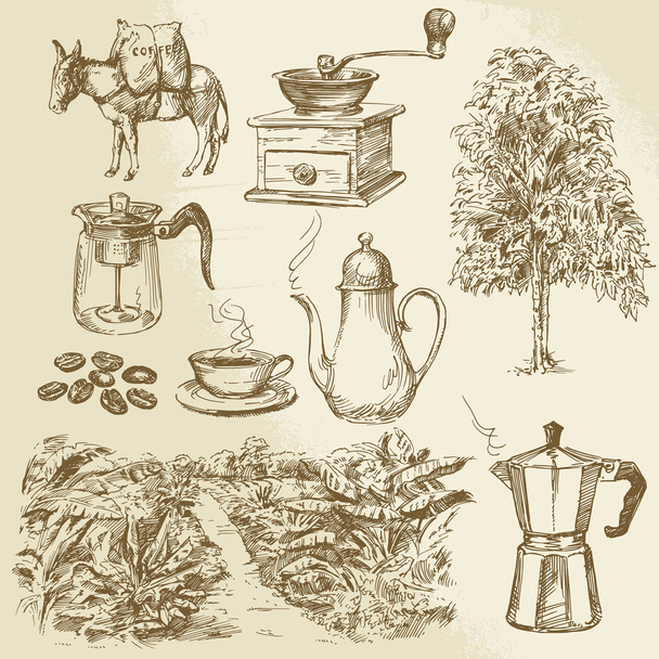 kávé kollekció - kézzel rajzolt vektoros illusztráció  - Vektor, kép