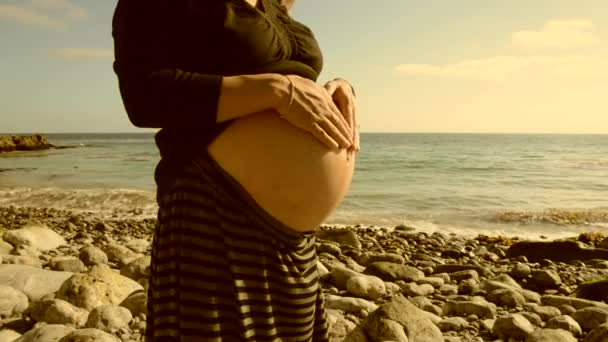 mujer embarazada en la playa - Metraje, vídeo