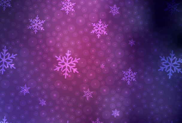 Donkerpaarse, roze vectorachtergrond in kerststijl. Illustratie met kleurrijke sneeuwvlokken en kerstballen. Patroon voor school, grammatica websites. - Vector, afbeelding