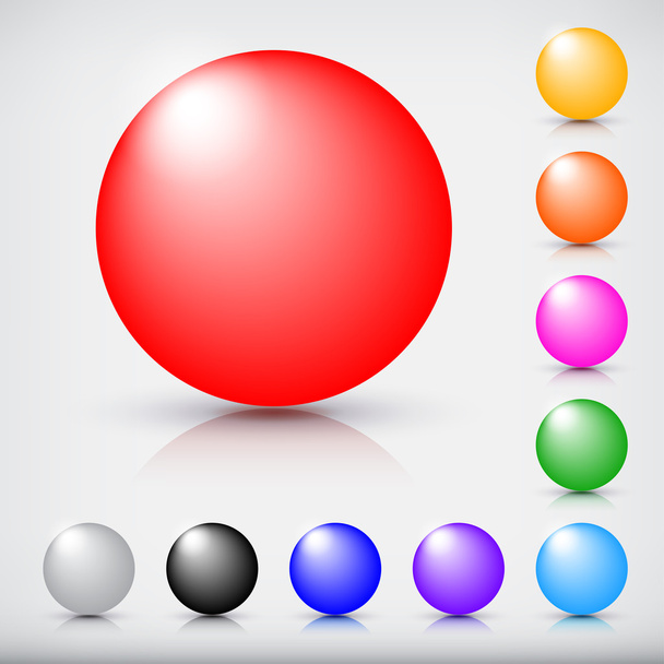 Colección de coloridas esferas brillantes aisladas en blanco - Vector, Imagen